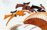 Sybil Andrews, Steeplechasing (1936), 1936, colour linocut on paper
