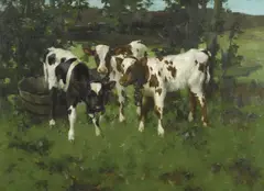 (Three Calves) by David Gauld, oil on canvas, offered Oct 2014