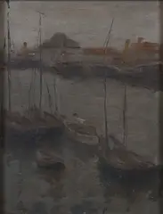 Yachts by Elizabeth Dickson Gibson, oil on board, offered Oct 2014
