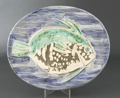 Pablo Picasso, Poisson Bleu (A.R. 180), Terre de faience dish earthenware; ceramic, Madoura edition