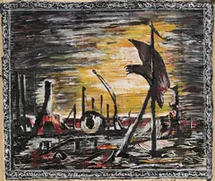 Study for Bushfire (1944) by Russell Drysdale, 1944, gouache, ink and watercolour on paper, sold Aug 2014