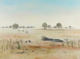 She-oaks, Wimmera (circa 1975) by Arthur Boyd, 1975, oil on composition board, sold Aug 2014