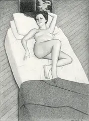 Reclining Nude 1981 by John Brack, 1981, conte on paper, sold Aug 2014