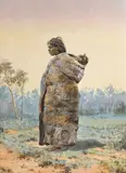 Beatrix Colquhoun, (Aboriginal Mother and Child in Landscape) (circa 1880s), pencil, watercolour and gouache on paper