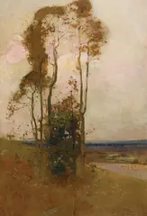 Landscape by Sydney Long, oil on compressed board, offered Aug 2014