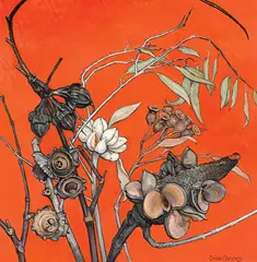 Native Seed Pods (2012) by Criss Canning, 2012, oil on composition board, sold Aug 2014