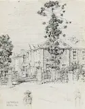 Lloyd Rees, (Figures with House and Trees) 1916, 1916, ink on paper