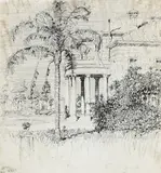 Lloyd Rees, (Figure with House and Tree) 1916, 1916, ink on paper