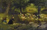 Adolphe Martial-Potémont, (Washer Women in Versailles), oil on canvas