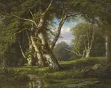 Peace Sykes, (Beech Trees with Figures), oil on canvas
