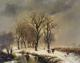 Barend Cornelis Koekkoek, (Figures in a Wooded Snow Scene) 1836