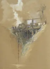 David Roberts, Persian Water-wheel, used for Irrigation in Nubia 1847, 1847, pencil and watercolour, heightened with white
