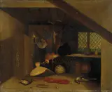 William Buelow Gould, Interior Still Life with Pheasants, Snipe, Hare, Flounder and Crayfish (1840s), oil on canvas