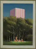 First Oil Sketch for The Picnic (3) (1979) by Jeffrey Smart, 1979, oil and synthetic polymer paint on canvas on board, sold May 2014
