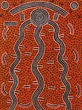 Water Dreaming (circa 1972-1974) by Dinny Nolan Tjampitjinpa, 1972-1974, synthetic polymer paint on canvas board, sold May 2014
