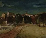 Lloyd Rees, City Skyline 1955, 1955, oil on canvas on board