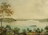 Joseph Lycett, Eliza Point showing Captain Piper's Naval Villa and Garden (circa 1820), 1820, watercolour and gouache on paper