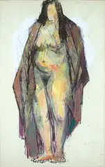 Nude with Drape 1971 by Frank Hinder, 1971, synthetic polymer paint on paper, sold Apr 2014