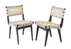 Douglas Snelling, Pair of dining chairs, Australian hardwood and cotton webbing