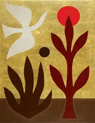 John Coburn, White Bird in the Garden (1983), 1983, oil and gold leaf on canvas