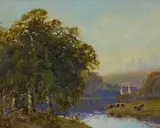 William Piguenit, On the Conway, North Wales, oil on card