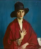George Washington Lambert, Woman in a Red Dress and Black Hat (circa 1915)