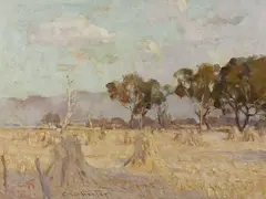 (Haystacks) by Charles Wheeler, oil on canvas, sold Apr 2014
