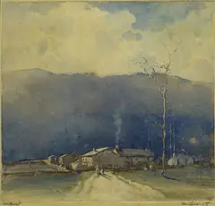 Outpost by Thomas Balfour Garrett, monotype on paper, sold Apr 2014