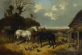 John Herring Jnr, Farmyard Friends, oil on canvas