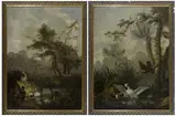 Jan Augustini, 1725-1773, Waterbirds in a Woodend Landscape (1773) oil on canvas signed and inscribed 'J. Augustini Pinx' lower right 221 x 160.5 cm Waterbirds in a Woodend Landscape (1773) oil on canvas 221.5 x 161 cm
