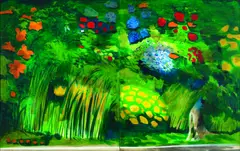 Charles Blackman, THE WHITE CAT'S GARDEN - AFTERNOON 1969, 1969, oil on canvas (diptych)