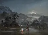 Thomas Balcombe, ABORIGINES FISHING BY TORCHLIGHT, oil on board