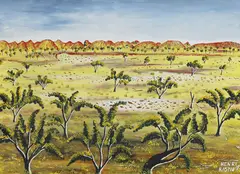 (OUTBACK LANDSCAPE )1971 by Henri Bastin, enamel on metal, sold Oct 2013