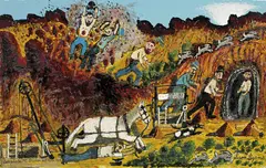 EXPLOSION, BROKEN HILL MINE, 1900 by Sam Byrne, 1900, oil on composition board, offered Oct 2013