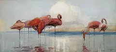 Sydney Long, FLAMINGOES 1920, 1920, watercolour and gouache