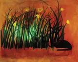 Charles Blackman, THE WAITING CAT (1969), 1969, oil on canvas