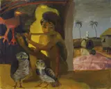 Donald Friend, (BOY PLAYING FLUTE WITH TWO OWLS) 1956