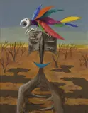 FAUN ATTACKED BY PARROT 2 1968 by Albert Tucker, 1968, synthetic polymer paint on composition board, sold Aug 2013