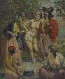 PIRATES REWARD by Norman Lindsay, oil on canvas on board, sold Aug 2013