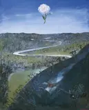 Arthur Boyd, SHOALHAVEN RIVER WITH ROSE, BURNING BOOK AND AEROPLANE (1981)