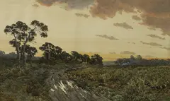 Henri Tebbitt, LANDSCAPE WITH FIGURE ON A ROAD, watercolour