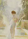 (NUDE BY A POOL) by Norman Lindsay, watercolour, sold Jun 2013