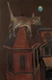 Charles Blackman, (CAT ON ROOF) (1952), 1952, enamel paint on composition board