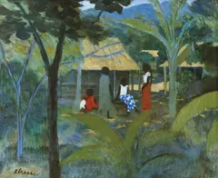 (ISLAND VILLAGERS) by Ray Crooke, oil on canvas on composition board, offered Jun 2013