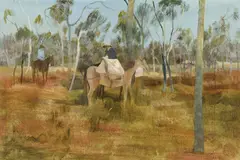CATTLEMEN, NORTH QUEENSLAND by Ray Crooke, oil on board, offered Jun 2013