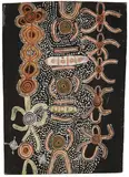 Timmy Payungka Tjapangati, CORROBOREE (1972), 1972, natural earth pigments and bondcrete on composition board