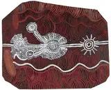 Walter Tjampitjinpa, PINTUPI TRAVELLING WATER DREAMING (1972), 1972, natural earth pigments and bondcrete on composition board