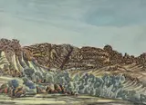 Otto Pareroultja, UNTITLED (ROCK FORMATIONS AT MT SONDER) (1950s), watercolour and pencil