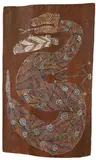 Peter Maralwanga, RAINBOW SERPENT AND MIMI (1972), 1972, natural earth pigments on eucalyptus bark