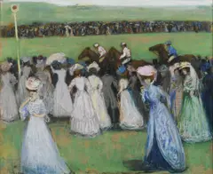Charles Conder, (ELEGANTS AT A HORSE RACE), pastel on paper